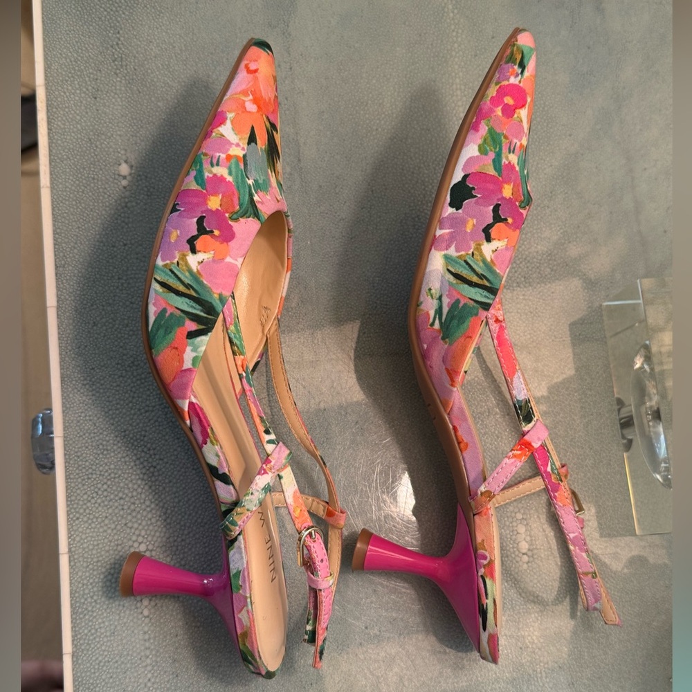 Nine West Pink and Green Floral Heels